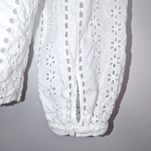 J. Crew | High Neck Long Sleeve White Eyelet Blouse | Size Medium - Picture 10 of 16